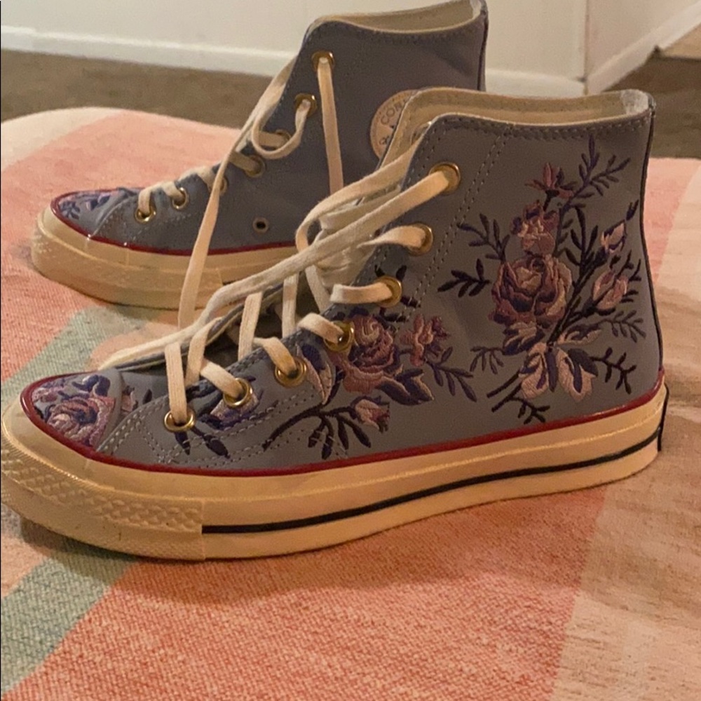 RARE Leather embroidered converse